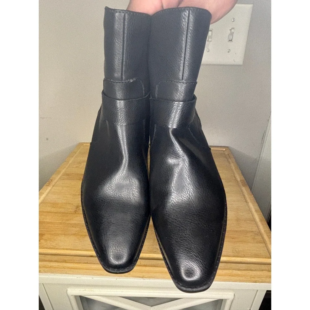 Frye & Co Macie Phoebe PU Black Ankle Boots Pointed Toe Block Heel Size 6M